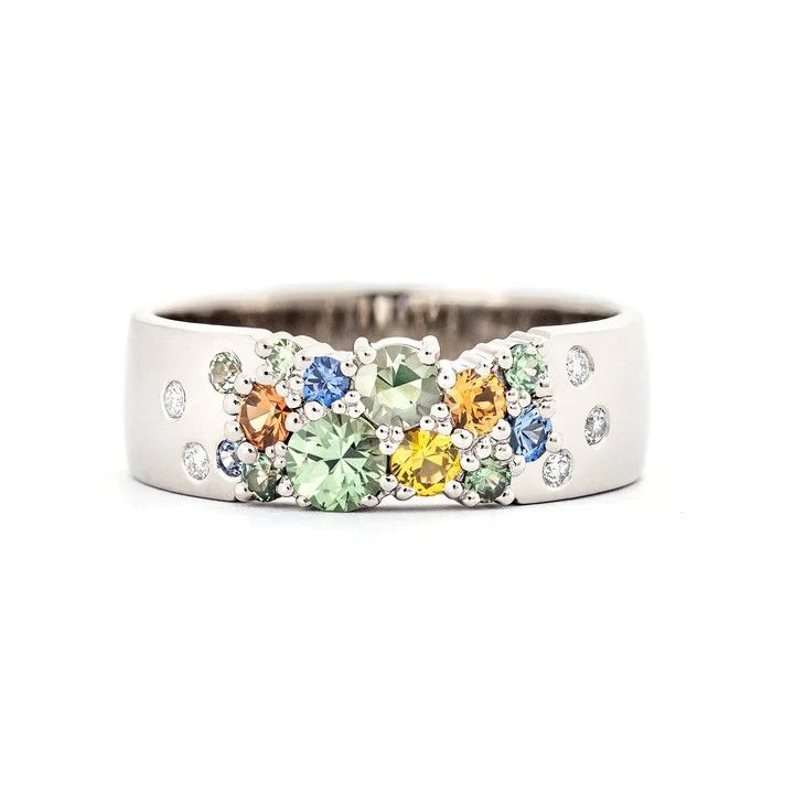Vintage Mehrfarbig Versilbert Glänzend Ring
