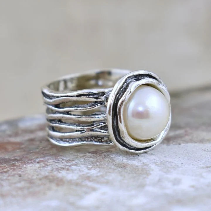 Weißer Stein Layering Silber Ring