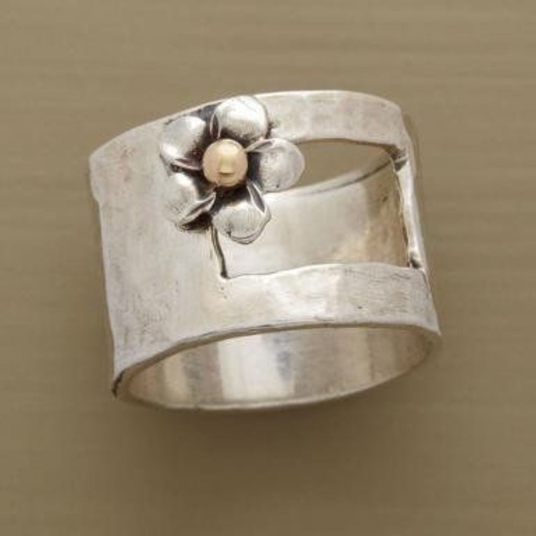 Vintage Versilberter Blumenring