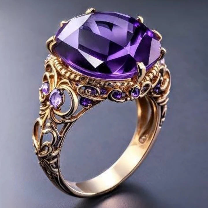 Exotischer violetter Ring aus kristallinem Gold