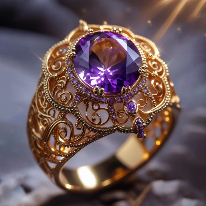 Exotische Blüte Violett Kristall Ring
