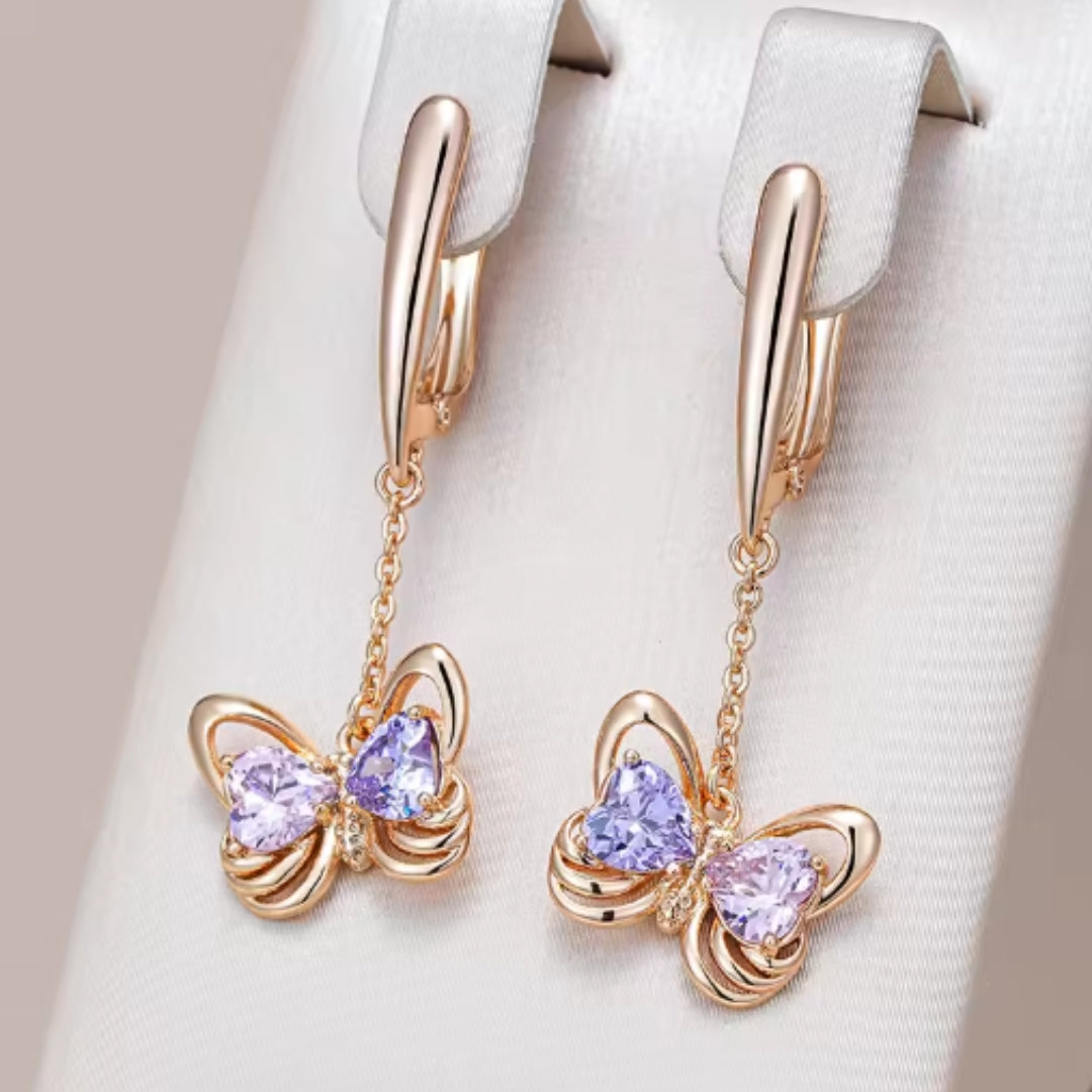 Lila baumelnden Schmetterling Ohrringe elegant