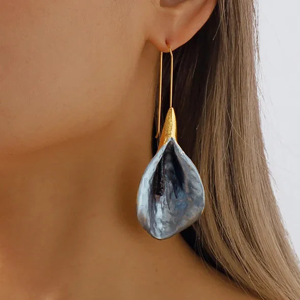 Vintage Blau & Gold Lotus-Ohrringe