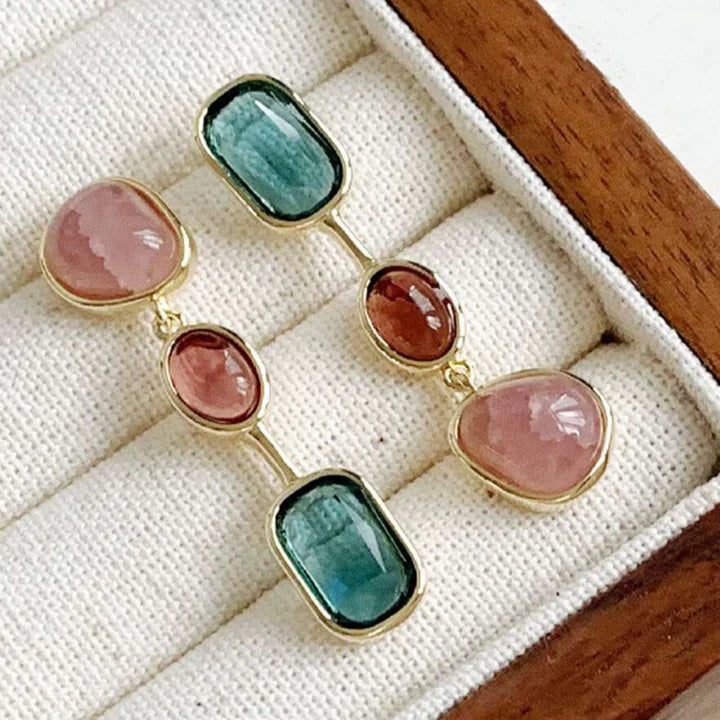 Vintage Türkis & Rosa Stein Ohrringe