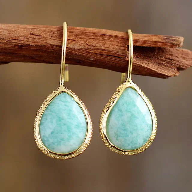 Vintage Blau Tropfen Gold Ohrringe