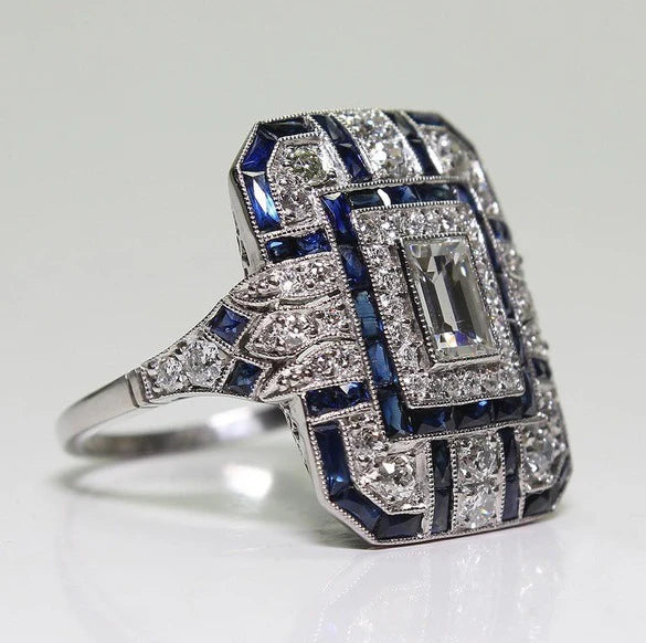 Vintage Bright Silver & Blauer Zirkonia Ring