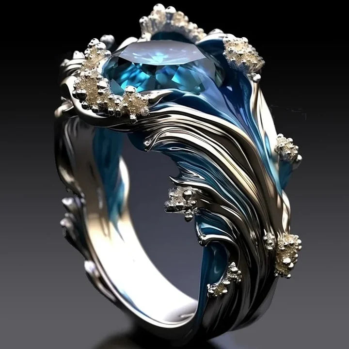 Vintage Ozean gewellt Kristall Ring