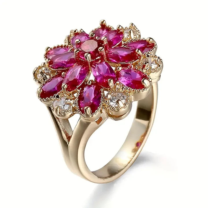 Vintage Granat Kristall Blume Gold Ring