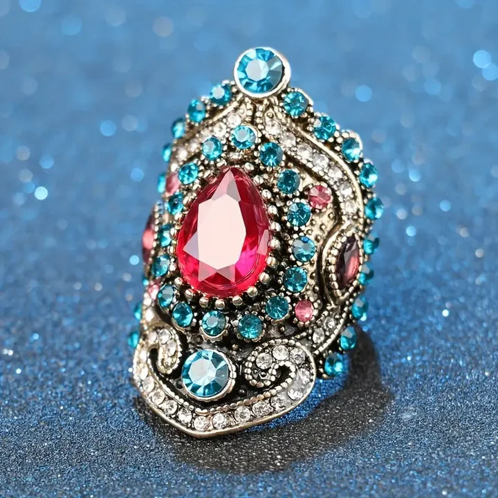 Vintage Crystal Blau & Rot Ring