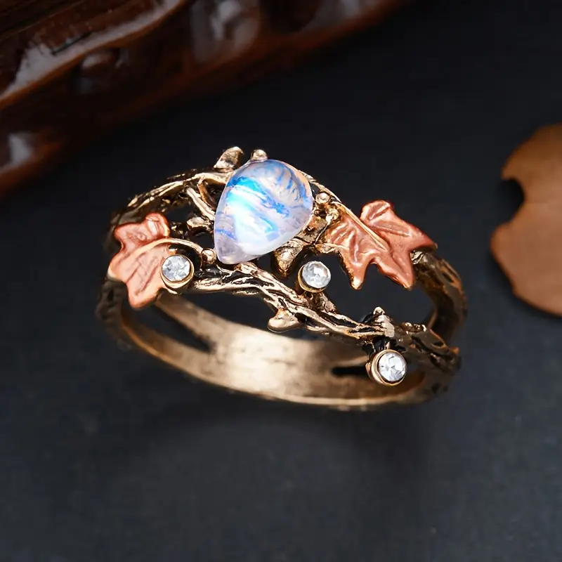 Vintage Floral Mond Kristall Ring