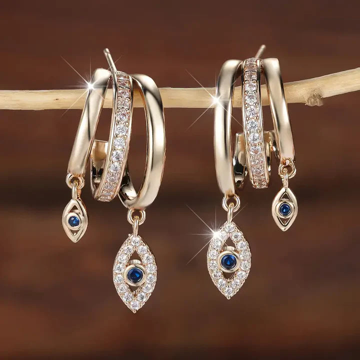 Vintage baumelnden Nazar Gold Ohrringe