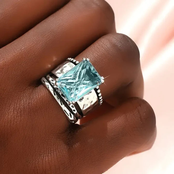 Ozeanglas Versilberter Ring