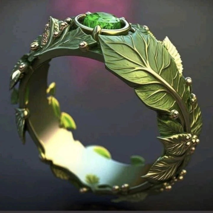 Exotischer Ring mit grünem Blatt