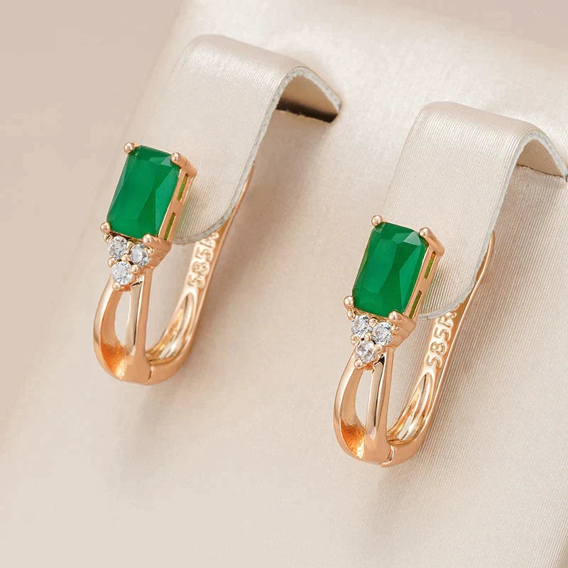 Elegante Ohrringe in grünem Kristall mit Zirkonias in Gold